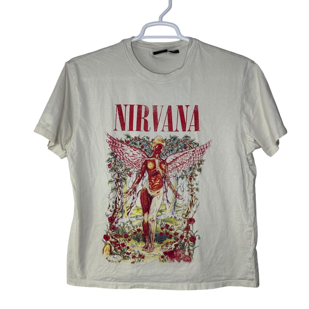 Nirvana Cotton‎ On In Utero Graphic T-Shirt Cream Women's Medium Band Tee 2024
